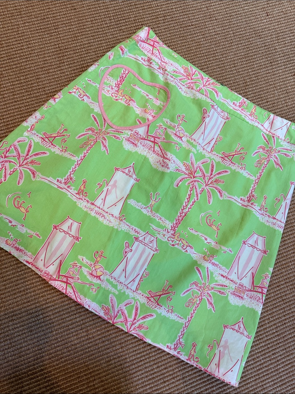 Vintage Lilly Pulitzer Skirt - Green & Pink Banana Cabana Print w/ Heart Pocket